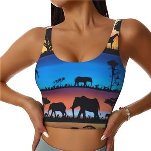 Grappige kikkers - Crop Tops voor Vrouwen Sportbeha U-rug Verwijderbare Gewatteerde Crop Workout Tank Top met Ingebouwde BH's, Slim Fit Mouwloze Atletische Vesten, Afrikaanse wilde dieren, S