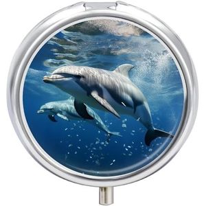 Pillendoos 3 Compartiment Leuke Dolfijnen Pil Case voor Portemonnee Draagbare Pil Container Metalen Geneeskunde Doos Pillendoos Dispenser Reizen Vitamine Houder Wekelijkse Pil Organizer