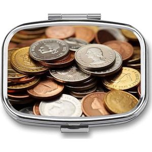 Pillendoos pillenhouder 2 compartimenten metalen pillenorganisator valuta munt schattig draagbaar pillendoosje grote capaciteit pillenhouder voor pillen vitaminen geneeskunde