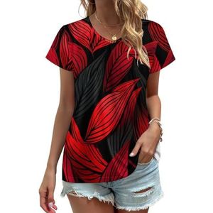 Rode Blad Print Vrouwen V-hals T-shirts Leuke Grafische Korte Mouw Casual Tee Tops XL
