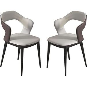 GEIRONV PU lederen eetkamerstoel set van 2, moderne keuken woonkamer lounge toonbank stoelen ergonomische zitting stevige koolstofstalen metalen poten Eetstoelen ( Color : Gray White , Size : 80*52*50