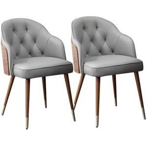 Keukeneetkamerstoelen set van 2, lichte luxe stoel, moderne microvezelleer hoge rugleuning gewatteerde zachte zitting metalen poten