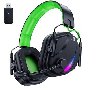 Vakedy HW12 Draadloze gamingheadset met microfoon, 2,4 GHz Bluetooth-gaminghoofdtelefoon, draadloos, plicht/FPS-gamers