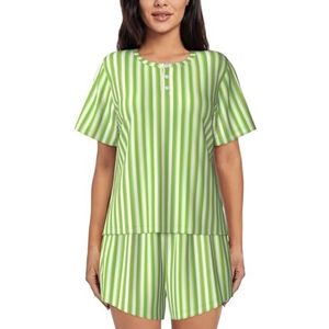 YQxwJL Klassieke Groene Gestreepte Print Vrouwen Pyjama Sets Shorts Korte Mouw Lounge Sets Nachtkleding Casual Pjs Met Zakken, Zwart, XXL