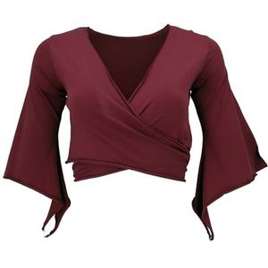 GURU SHOP Elfen top van biologisch katoen, top Goa-chic, yoga wikkeltop, dames, wijnrood, 36