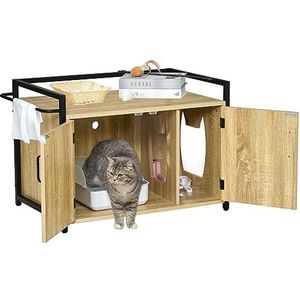 Pawhut kattenkast voor kattenbak, bijzettafel, kattenhuis, ladekast, spaanplaat, natuurlijk hout, 82,3 x 51 x 54 cm