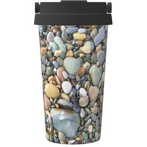 FRGMNT Pebble Stone Print Thermische Koffie Mok,Reizen Geïsoleerde Deksel RVS Tumbler Cup voor Thuiskantoor Outdoor