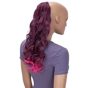 CAISHA 50cm Haarstukje Vlecht Paardenstaart Haarextensies Golvend Zwart Roze HCB3-1