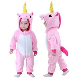 Doladola Rompers onesies jumpsuits, met capuchon, voor baby meisjes en jongens, met dierenprint, voor de herfst en winter(Roze Eenhoorn, 2-3 jaar)