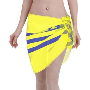 Gele en blauwe strepen print elegante strandwrap, bikini cover-up, badkleding jurk, voor vrouwen, perfect voor zwembad en resort, Zwart, one size