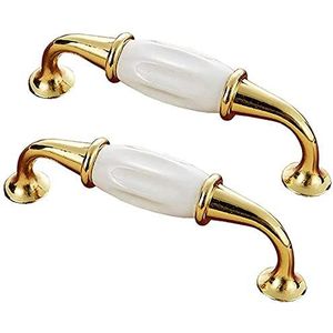 Vintage kastknoppen ladeknoppen, Retro witte strepen keramische knoppen, 5 stuks gouden vergulde kastknoppen handgrepen-badkamerkast handgrepen kast kastknoppen, gatafstand 128 mm (Color : Hole Dista