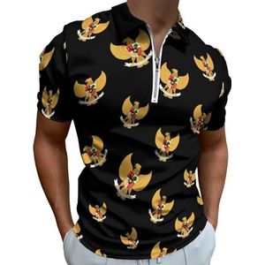 Coat Arms of Indonesia Half Zip-up Polo Shirts Voor Mannen Slim Fit Korte Mouw T-shirt Sneldrogende Golf Tops Tees XL