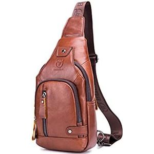 Popoti Rugzak voor heren, schoudertas, sporttas, dagrugzak van leer, Sling Chest Bag Crossbody voor reizen en trekking, Koffie., L