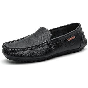 Loafers for heren Kunstleer mocassins met vierkante neus Platte hak Antislip Antislip Prom Fashion Slip-on (Color : Black, Size : 43 EU)