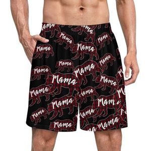Mama Bear geruite grappige pyjama shorts voor mannen pyjamabroek heren nachtkleding met zakken zacht