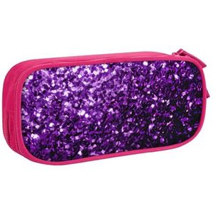 Yyoretp Grote Capaciteit Mooie Paars Glitter Print Potlood Case, Dubbellaags Rits Make-up Pouch Potlood Box Organizer., roze, Eén maat, Beauty Case