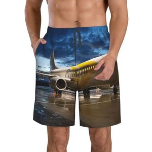 PHTZEZFC Vliegtuig in de avond licht print heren strandshorts zomer vakantie strand shorts casual lichtgewicht trekkoord, Wit, XL