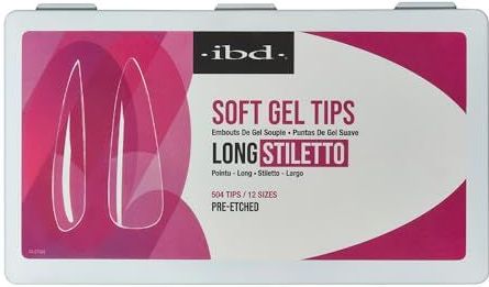 IBD Soft Gel Tips Long Stiletto, 504 stuks, 12 maten, gemaakt in de VS, transparante nageltips, zachte geltips voor nagelverlenging, lange stiletvorm