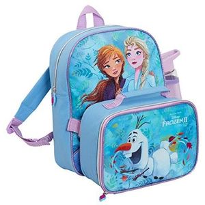 Disney Frozen 2 rugzak + lunchtas geïsoleerde koelbox + waterfles bijpassende 3-delige bagageset voor meisjes, Blauw, Eén maat, Rugzak