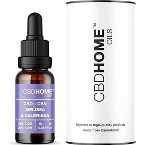 CBD HOME Oils - CBD Olie 20% + CBN 20% + Citroenmelisse + Valeriaan - 10 ml - Helpt bij ontspanning en verbetert de slaapkwaliteit - Gecertificeerde Cannabinoïden 4.000 mg - Gemaakt in de EU