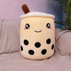 24/70CM Bubble Tea Pluche Toy Boba Melk Thee Plushie Toy Soft Stuffed Hug Pillow Balls Bubo Tea Cup Cushion Gift Girl-50CM, beige grote ogen