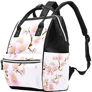 Multifunctionele grote baby luiertas rugzak,Bloom Cherry Pink Flower Patroon,Luiertas Travel Back Pack voor mama en papa