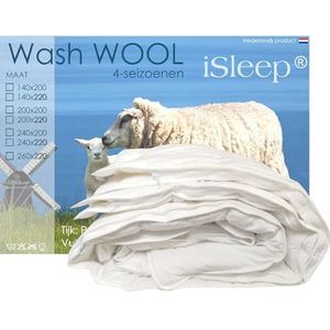 Isleep Wash Wool Dekbed - 4-Seizoenen - 100% Zuiver Scheerwol - Eenpersoons - 140x220 cm - Wasbaar - Met Rits