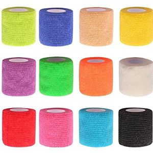 12 Rollen Cohesieve elastische bandage 5cm x4.5m, Cohesieve zelfklevende bandage tape Zelfklevende niet-geweven sportbandage Huidverzorging Bandages voor handen, voeten