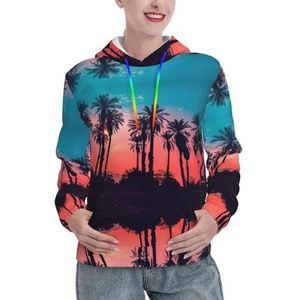 Palm Tree Sunset Womens Kerst Hoodies Oversized Sweatshirts Pullover Lange Mouw Winter Herfst Outfits Mode, Zwart, XL