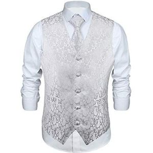 Enlision Men's Gilets White Paisley Gilet Tie Pocket Square Bruiloft Jacquard Suit Vest Set XL