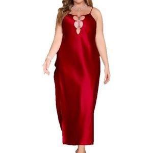 MLSHWUG Dames Zijden Sexy Nachtjapon Zomer Rugloos Mouwloos Spaghettiband Nachtjurk,Rood,3XL