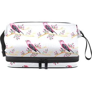 Grote capaciteit reizen cosmetische tas,Roze vogels op tak,Make-up tas,Waterdichte make-up tas organisator, Meerkleurig, 27x15x14 cm/10.6x5.9x5.5 in