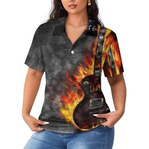 The Burning Guitar Dames Poloshirts met korte mouwen Casual T-shirts met kraag Golf Shirts Sport Blouses Tops 4XL