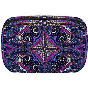 Cosmetische Rits Pouch Make-up Tas Reizen Waterdichte Toilettassen Voor Vrouwen Trippy Mandala Etnische Boho Bloemenprint, Meerkleurig, 17.5x7x10.5cm/6.9x4.1x2.8in