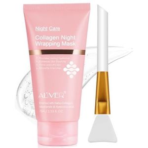 Collageen Nacht Wikkelmasker, Afpelbaar Gezichtsmasker met Gelei Borstel, Gelei Maskers voor Professionele Koreaanse Gezichtsverzorging, Elasticiteit & Hydratatie Verzorging Nachtelijk Collageen