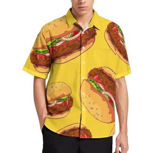 Tasty Beef Hamburger Zomer Heren Shirts Casual Korte Mouw Button Down Blouse Strand Top met Zak XL