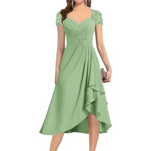 KIYNE Damesjurk met lange mouwen en ruches voor dames, korte formele avondjurk, feestjurk, Sage Groen, 32