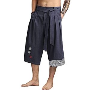 Japanse Kimono Traditionele Broek Mannen Aziatische Kleding Bad Broek Japan Stijl Casual Losse Mannelijke Yukata Linnen Bijgesneden Broek