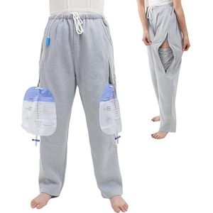 BESTXH Catheter Leg Bag Pants, Urine Bag Holder Pants for Men/Women, Holds (2) 2000ml Leg Bags for Nephrostomy, Foley, Suprapubic & Biliary Catheters,Grijs,XL
