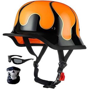 Motor Half Shell Helm - Heren Dames Duitse Stijl Motor Jet Helmen Met Zonneklep ECE Goedgekeurd Vintage Open Gezicht Baseball Cap Helm Voor Straat Bromfiets ATV 9,L