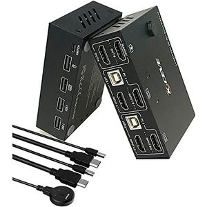 KVM Switch 2 Computers 2 Monitoren, HDMI USB 2.0 Schakelaar Dubbele Monitoren, Ondersteuning 4K@30Hz Share Monitor Muis Toetsenbord