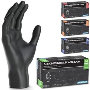 ARNOMED wegwerphandschoenen zwart, wegwerphandschoenen S, nitril handschoenen met 200 stuks per doos, poedervrij, latexvrije rubber handschoenen, verkrijgbaar in S, M, L & XL