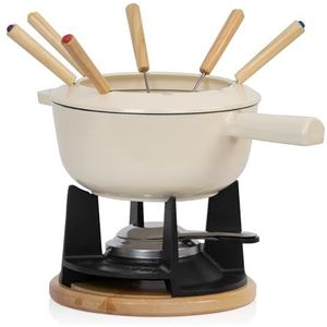 Mahlzeit Gietijzeren fondueset voor 6 personen | 2 liter | fondueset 13-delig met branders en vorken | fondueset, kaasfondueset, vleesfondueset, chocoladefondueset (crème geëmailleerd)