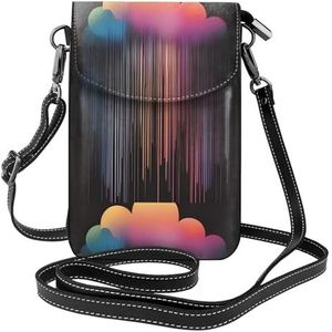 Kleurrijke Regenboog Regen Lederen Cross Body Flip Telefoon Tas Met Afneembare Schouderbanden, Gebruikt Voor Reizen, Dating, Vakantie Geschenken, Zwart, Eén maat