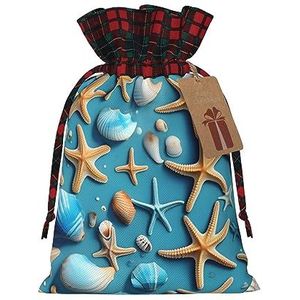 Ocean Sea Beach Seashells Zeester Blauw Herbruikbare Gift Bag - Trekkoord Kerst Gift Bag, Perfect voor Feestelijke Seizoenen, Kunst & Craft Tas