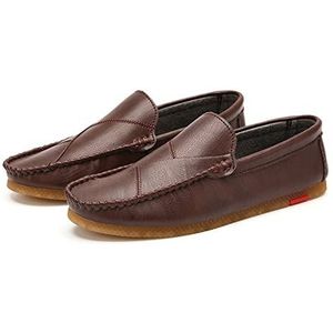 Loafers for heren Veganistisch leer Stikdetails Rubberen zool Ronde neus Antislip Slipvast Platte hak Prom Slip-ons(Wine Red,41 EU)