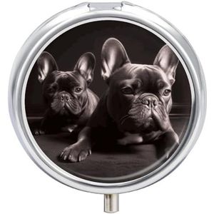 Franse Bulldog Pillendoos Waterdichte Draagbare Geneeskunde Pil Case Vochtbestendige Metalen Reizen Pillendoos met 3 Compartimenten Geneeskunde Case