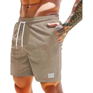 Corduroy Shorts Heren Shorts Zomer Vrijetijdsbroeken Met Zakken Sweatshorts Stretch Corduroy Broeken Korte Baggy Joggingbroeken Korte Trekkoord Heren Shorts S-XXL(Khaki,S)