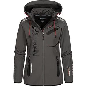 Geographical Norway Reine Lady - Softshell Jassen voor Vrouwen Waterdichte Outdoor Hooded UK - Winddichte Regenjassen Dames - Activiteiten Wandelen Skiën Herfst Winter Lente, Donkergrijs Zwart, XL