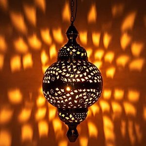 Fahda Gold Oosterse lamp, hanglamp met E27-fitting, Marokkaans design, hanglamp uit Marokko, Oosterse lampen voor woonkamer, keuken of hangend boven de eettafel